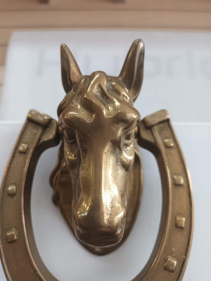 Vintage  Brass Horse Head Door Knocker Horseshoe Decorative Equestrian Gift Mid Century 1960