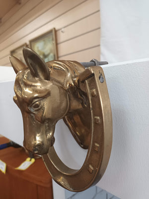 Vintage  Brass Horse Head Door Knocker Horseshoe Decorative Equestrian Gift Mid Century 1960