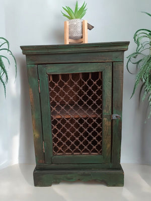 Antique Vintage Indian Cupboard Wooden Iron Jali Display Cabinet Shabby Chic