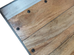 Vintage Coffee Table Industrial Style Rustic Retro Wood & Iron Wheels 1980