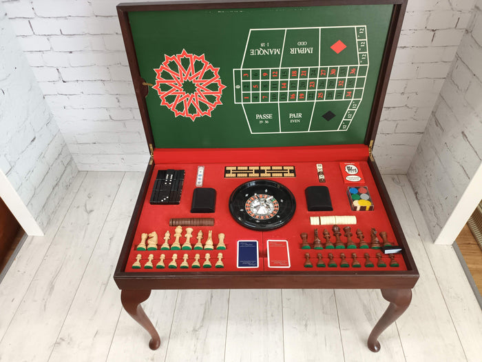 Vintage Leather Top Table Games Table Casino Card Table Side Table 1980