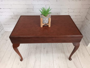 Vintage Leather Top Table Games Table Casino Card Table Side Table 1980