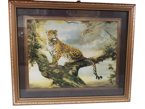 Vintage KITSCH LEOPARD In Tree Print Tiger Picture Retro Mid Century Modern by Silvia Duran ORIGINAL 1960's