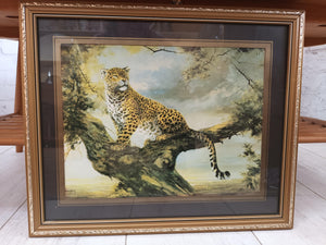 Vintage KITSCH LEOPARD In Tree Print Tiger Picture Retro Mid Century Modern by Silvia Duran ORIGINAL 1960's