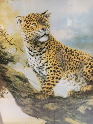 Vintage KITSCH LEOPARD In Tree Print Tiger Picture Retro Mid Century Modern by Silvia Duran ORIGINAL 1960's