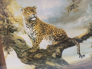 Vintage KITSCH LEOPARD In Tree Print Tiger Picture Retro Mid Century Modern by Silvia Duran ORIGINAL 1960's