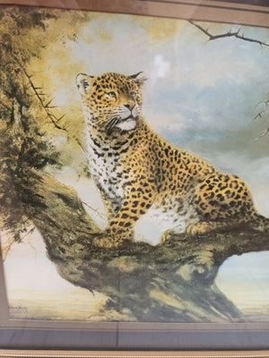 Vintage KITSCH LEOPARD In Tree Print Tiger Picture Retro Mid Century Modern by Silvia Duran ORIGINAL 1960's