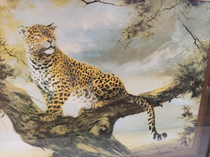 Vintage KITSCH LEOPARD In Tree Print Tiger Picture Retro Mid Century Modern by Silvia Duran ORIGINAL 1960's