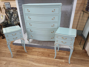 Vintage Louis XV Bedroom Set Chest of Drawers & Bedside Cabinets French Style 1970's