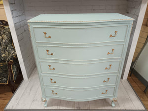 Vintage Chest of Drawers French Country Style Louis  XV Mint & Gold Antique Refurbished