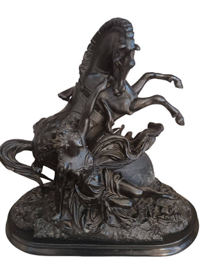 Antique Marly Style Horse & Lady LARGE Spelter Vintage Equestrian Gift Trophy Horse 1930's