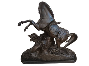 Antique Marly Style Horse & Lady LARGE Spelter Vintage Equestrian Gift Trophy Horse 1930's