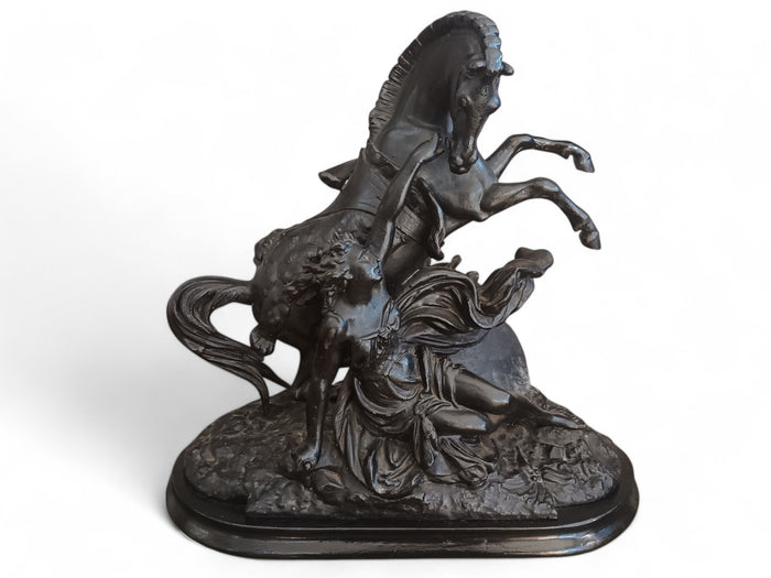 Antique Marly Style Horse & Lady LARGE Spelter Vintage Equestrian Gift Trophy Horse 1930's