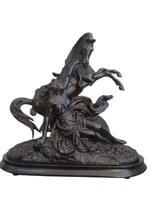 Antique Marly Style Horse & Lady LARGE Spelter Vintage Equestrian Gift Trophy Horse 1930's