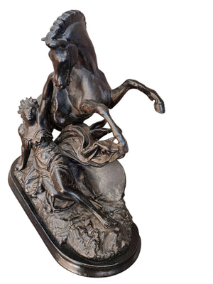 Antique Marly Style Horse & Lady LARGE Spelter Vintage Equestrian Gift Trophy Horse 1930's