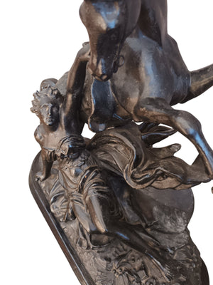 Antique Marly Style Horse & Lady LARGE Spelter Vintage Equestrian Gift Trophy Horse 1930's
