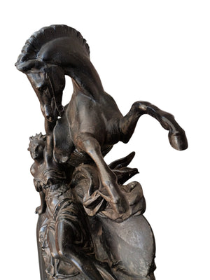 Antique Marly Style Horse & Lady LARGE Spelter Vintage Equestrian Gift Trophy Horse 1930's