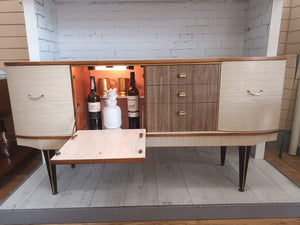 Vintage Mid Century Cocktail Cabinet Drinks Sideboard Grey + Wood Formica 1960