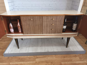 Vintage Mid Century Cocktail Cabinet Drinks Sideboard Grey + Wood Formica 1960