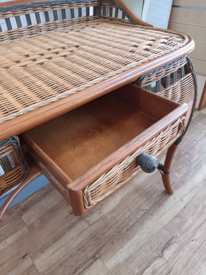 Vintage Bohemian Rattan Dressing Table Mid Century Desk Dresser Bedroom Retro