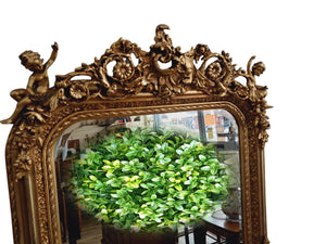 Vintage Mirror LARGE French Louis XV Style Ornate Scroll Cherub Gilt Framed Wall Mirror Rococo