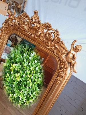 Vintage Mirror LARGE French Louis XV Style Ornate Scroll Cherub Gilt Framed Wall Mirror Rococo