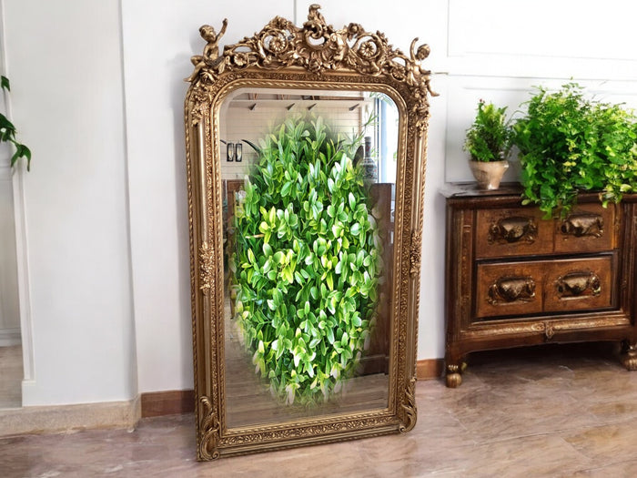 Vintage Mirror LARGE French Louis XV Style Ornate Scroll Cherub Gilt Framed Wall Mirror Rococo