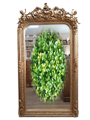 Vintage Mirror LARGE French Louis XV Style Ornate Scroll Cherub Gilt Framed Wall Mirror Rococo