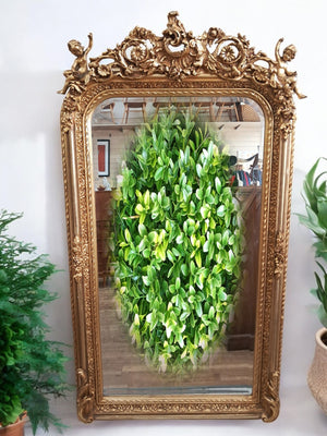 Vintage Mirror LARGE French Louis XV Style Ornate Scroll Cherub Gilt Framed Wall Mirror Rococo