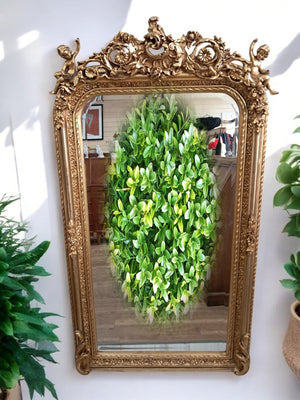 Vintage Mirror LARGE French Louis XV Style Ornate Scroll Cherub Gilt Framed Wall Mirror Rococo
