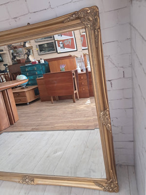 Antique Vintage Mirror X LARGE Gold Gilt Wooden Frame Louis XV Fireplace Over Mantle Mirror 1930's / 135CM