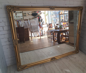 Antique Vintage Mirror X LARGE Gold Gilt Wooden Frame Louis XV Fireplace Over Mantle Mirror 1930's / 135CM