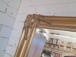 Antique Vintage Mirror X LARGE Gold Gilt Wooden Frame Louis XV Fireplace Over Mantle Mirror 1930's / 135CM