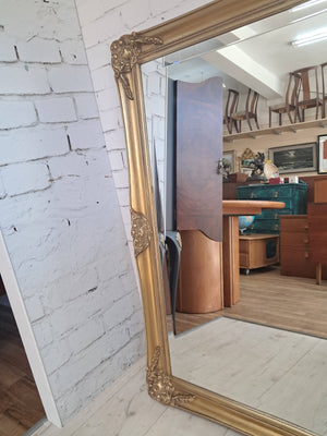 Antique Vintage Mirror X LARGE Gold Gilt Wooden Frame Louis XV Fireplace Over Mantle Mirror 1930's / 135CM