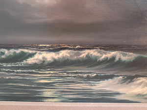 Vintage Oil Painting Canvas Moonlit Beach Seascape Framed Coastal Art Moonlight Beardsley 1960's