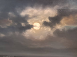 Vintage Oil Painting Canvas Moonlit Beach Seascape Framed Coastal Art Moonlight Beardsley 1960's