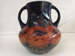 Vintage Moorcraft Vase Large Poppy  Twin Handle Ochre Poppy Antique Vase 1920's