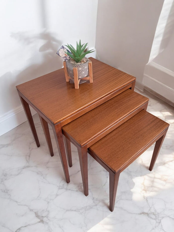 Mid Century Vintage Nest of Tables Side Table Teak Retro Trio Danish Style 1960 Refinished