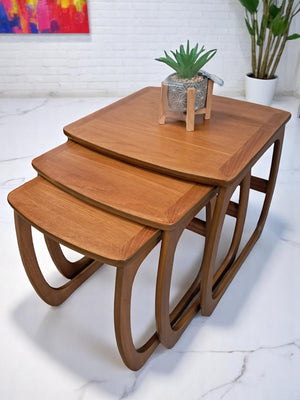 Mid Century Nathan Nest of Tables Side Table Teak Vintage Retro Trio Refinshed