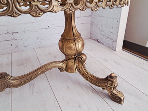 Vintage Onyx & Brass Marble Coffee Table Italian Style Rococo Gold Mid Century Table 1970