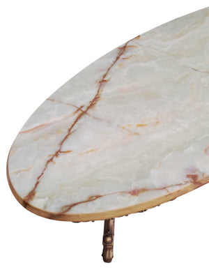 Vintage Onyx & Brass Marble Coffee Table Italian Style Rococo Gold Mid Century Table 1970