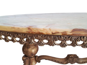 Vintage Onyx & Brass Marble Coffee Table Italian Style Rococo Gold Mid Century Table 1970
