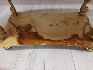 Vintage Onyx Marble &amp; Brass Coffee Table Italian Style Rococo Gold Mid Century Table