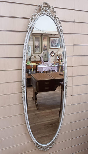 Vintage Mirror Full Length French Louis Style White Gold Wall Mirror 1970