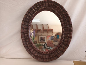 Vintage Decorative Ruffle Framed Small Oval Mirror Wall Mirror 1960 Mid Century