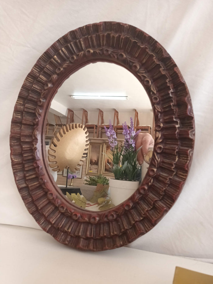 Vintage Decorative Ruffle Framed Small Oval Mirror Wall Mirror 1960 Mid Century