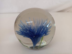 Vintage Glass Paperweight Heavy Sea Anemone Plant Flower Beautiful Heavy Paper Weight 1970