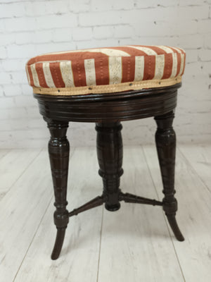 Antique Victorian Piano Stool Round Seat Revolving Mahogany Frame