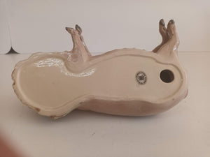 Vintage Creamware Pig Ceramic Large Sleeping Pig Ornament Statue 1980