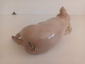 Vintage Creamware Pig Ceramic Large Sleeping Pig Ornament Statue 1980